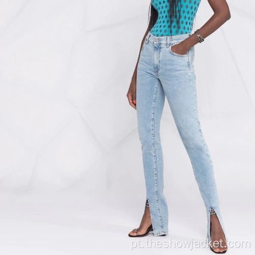 2021 Jeans Long Slim Slit Feminina Novidades